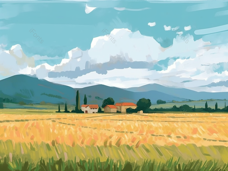 夏季农庄成熟田地天空背景,插画/手绘图,插画/手绘图库,插画/手绘图下载,插画/手绘